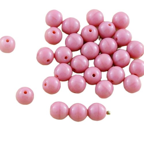 40pcs opaque valentine rose verre tchèque perles rondes 6mm sku-29052
