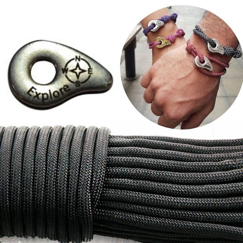 1 diy bracelet kraftika noir explorer 999 argent antique plaqué métal zamak paracord des survie mess sku-259918