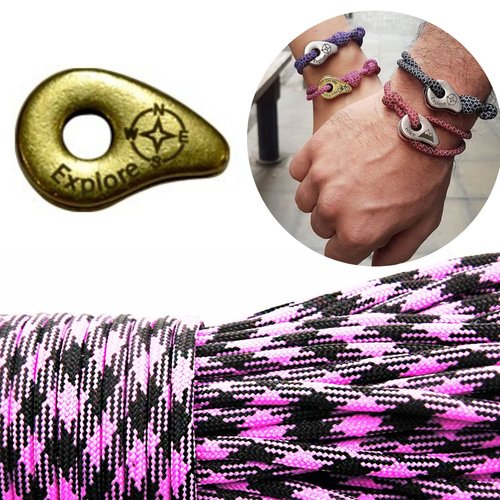 1 diy bracelet kraftika rose à rayures noires explorer laiton antique plaqué métal zamak paracord de sku-260016