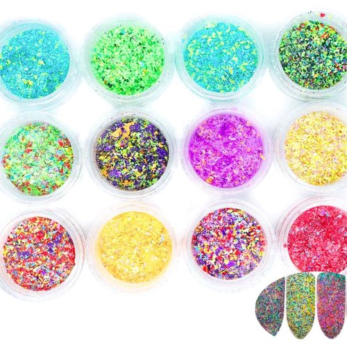 12 couleurs de mélange forme irrégulière confettis nail art paillettes holographiques chunky kit che sku-44025