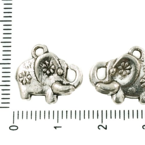 6pcs antique ton argent éléphant animal des deux côtés pendentifs charms tchèque métal conclusions 1 sku-37487