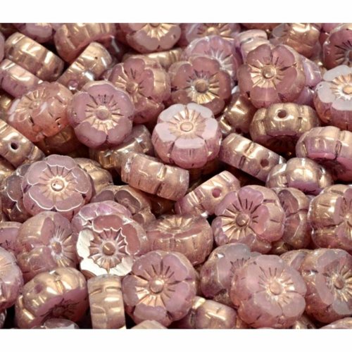 14pcs opaque rustic picasso lilac lavage en bronze plate table sculptée coupe hawaiian flower beads  sku-942088