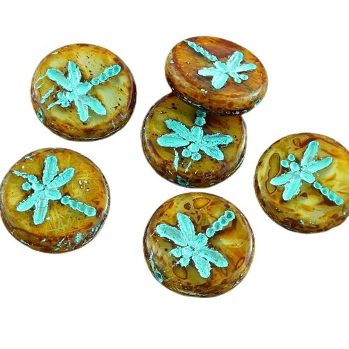 4pcs picasso jaune brun moyen repéré travertin turquoise laver rustique libellule plat pièce ronde v sku-30402