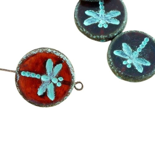 4pcs picasso rouge cristal de travertin mat turquoise laver rustique libellule plat pièce ronde verr sku-30414