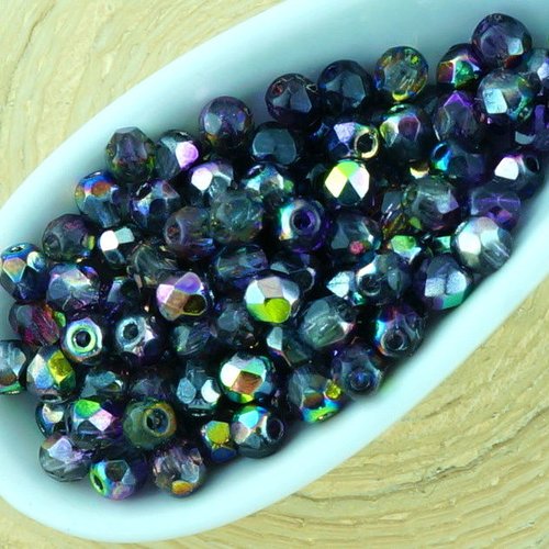 100pcs cristal métallique magie violet vert pourpre demi-rond à facettes feu poli petite entretoise  sku-33076