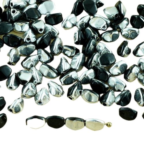 60pcs black metallic silver demi-pincée de verre tchèque entretoise bicone à facettes perles 5mm sku-31133