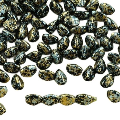 60pcs or noir tacheté de tweedy pincée verre tchèque entretoise bicone à facettes perles 5mm sku-31142