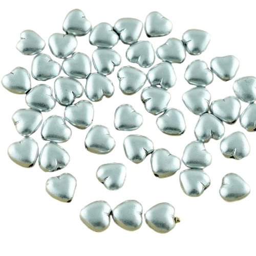 40pcs petit mat argent métallisé verre tchèque cœur de perles mariage saint-valentin 6mm sku-30120