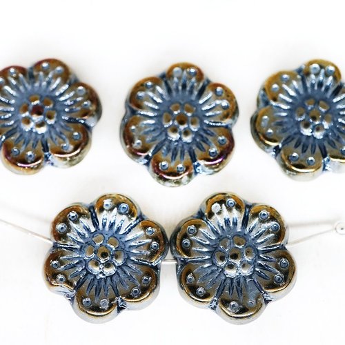 10pcs métallique marron bleu arc-en-ciel de l'iris plat monnaie rond focal pendentif fleur en perles sku-249270