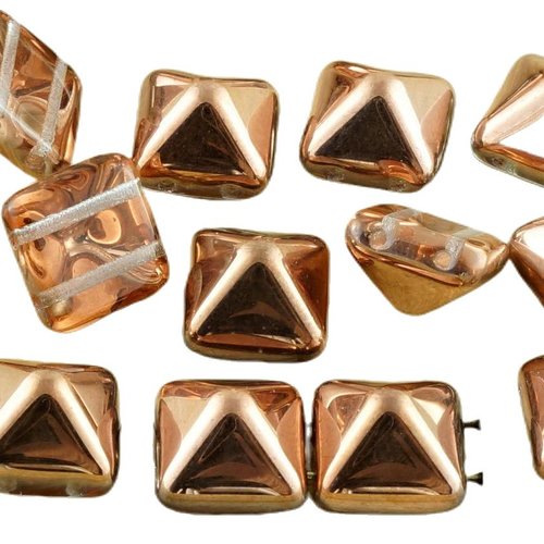 8pcs cristal métallique capri d'or de cuivre demi-carré pyramide goujon 2 deux trou verre tchèque pe sku-31366