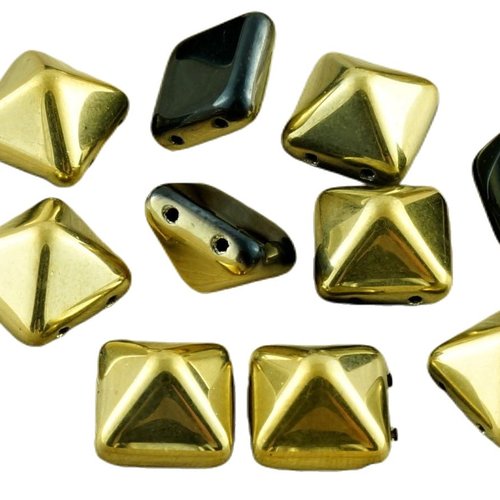 8pcs opaque jet black metallic gold demi-carré pyramide goujon 2 deux trou de verre tchèque perles 1 sku-31370