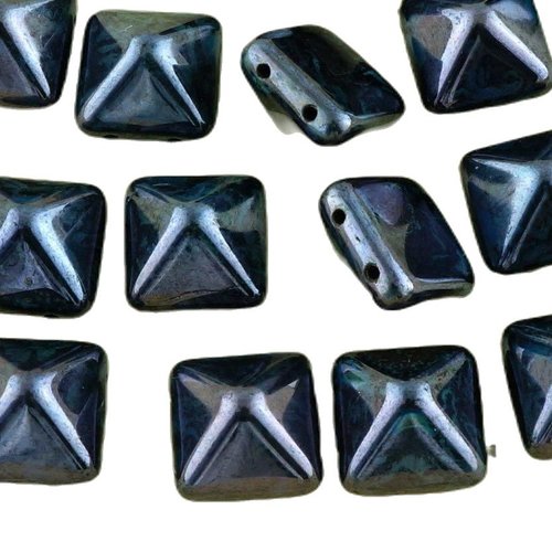 8pcs picasso opaque noir de jais lustre grand carré pyramide goujon 2 deux trou verre tchèque perles sku-32542