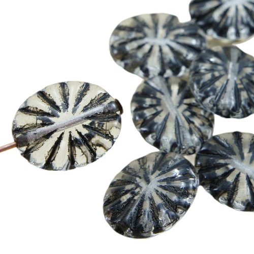 12pcs cristal clair patine noire laver halloween plat fleur sculpté de forme ovale verre tchèque per sku-32134