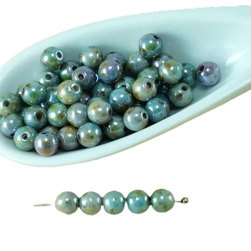 100pcs picasso marron bleu lustre rond œufs d'oiseaux verre tchèque perles d'entretoise de 4mm sku-26951