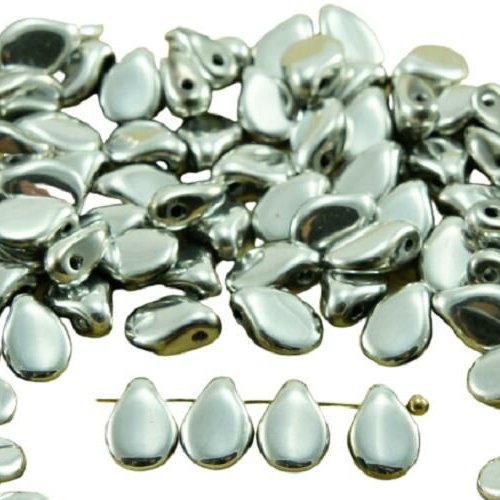 60pcs metallic silver pip preciosa fleur plat de pétales verre tchèque perles 5mm x 7mm sku-33757