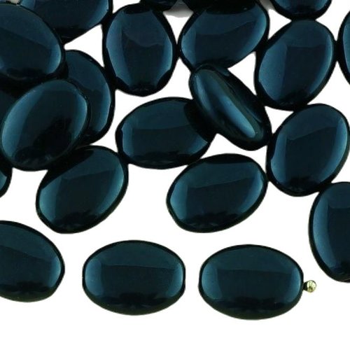 16pcs opaque noir de jais halloween plat ovale en verre tchèque perles 9mm x 12mm sku-32874