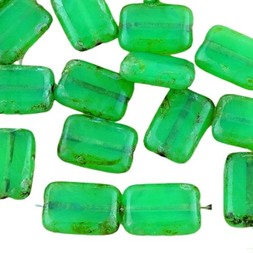 8pcs picasso brun opale vert de la table découpe à plat rectangle verre tchèque perles 8mm x 12mm sku-32459