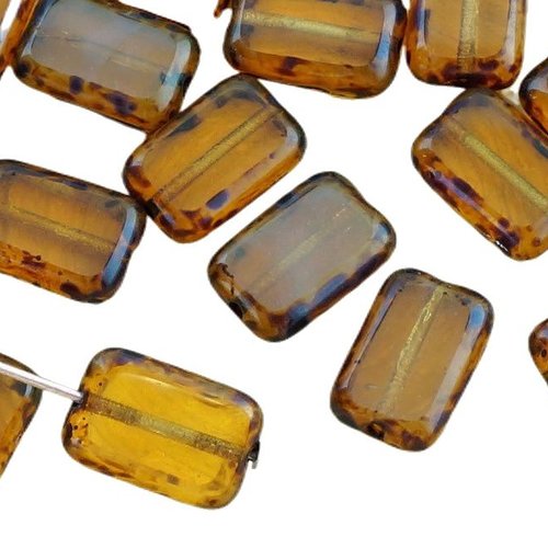 8pcs picasso opale cristal brun table de découpe à plat rectangle verre tchèque perles 8mm x 12mm sku-32479