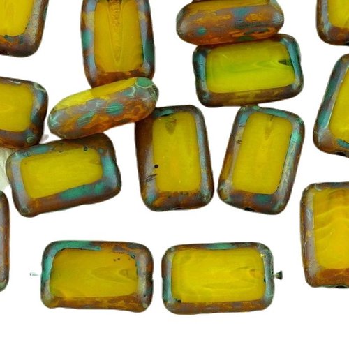 8pcs picasso brun cristal ambre jaune opale table de découpe à plat rectangle verre tchèque perles 8 sku-32481