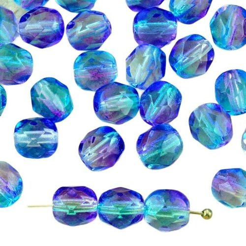 40pcs cristal bleu violet arc-en-ciel clair ronde à facettes feu poli entretoise de verre tchèque pe sku-33294