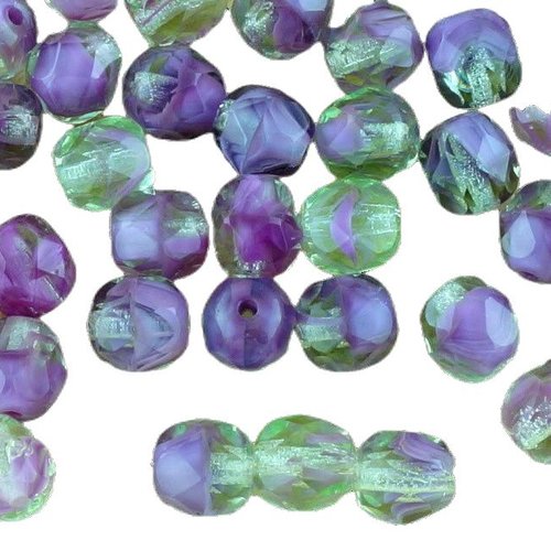 40pcs cristal vert violet opal mix ronde à facettes feu poli entretoise de verre tchèque perles 6mm sku-33301