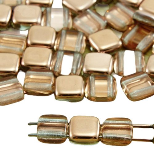 40pcs cristal métallique capri d'or de cuivre demi-tuile plate carrée 2 deux trou verre tchèque perl sku-33815