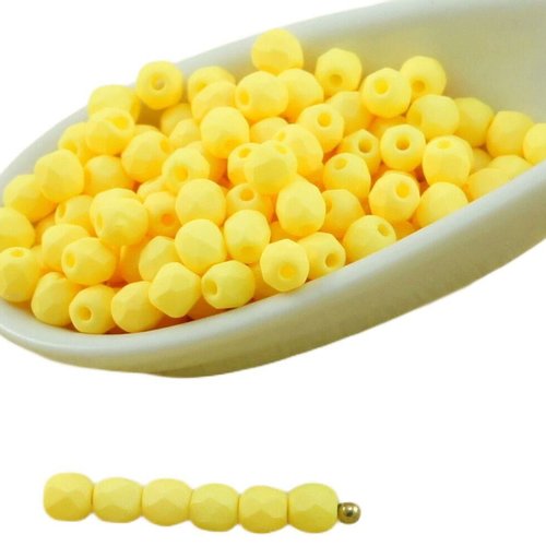 100pcs mat de soie jaune ronde à facettes feu poli verre tchèque perles petit écarteur 3mm sku-31840