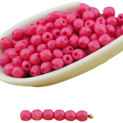 100pcs valentine rose pastèque soie mat ronde à facettes feu poli verre tchèque perles de petit écar sku-31846