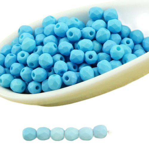 100pcs mat albâtre aqua bleu de soie ronde à facettes feu poli verre tchèque perles petit écarteur 3 sku-31847