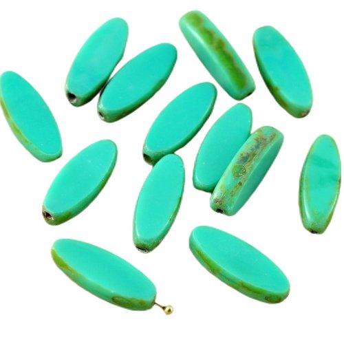 6pcs picasso brun opaque turquoise green plat ovale pétale de la fenêtre table coupe tchèque perles  sku-28791