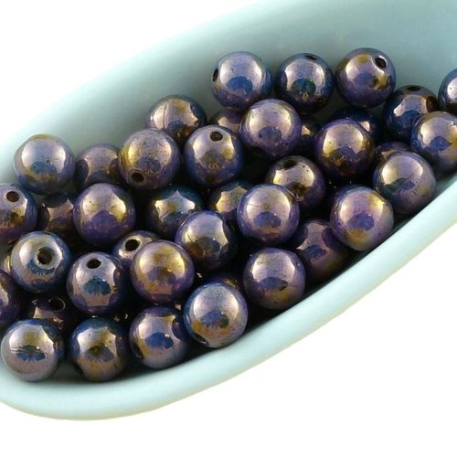 100pcs picasso violet lustre rond druk verre tchèque pressé perles de petite entretoise 4mm sku-31083