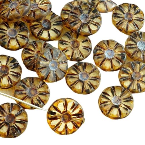 8pcs picasso brun cristal mat table à la fenêtre de fleur coupée plat pièce verre tchèque perles 12m sku-30870