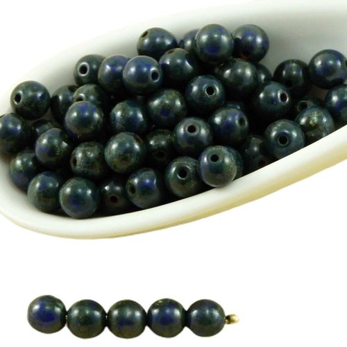 100pcs picasso bleu opaque ronde druk verre tchèque pressé perles de petite entretoise 4mm sku-31912
