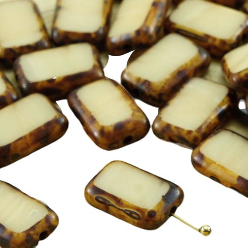 8pcs picasso ivoire opaque brun table de découpe à plat rectangle verre tchèque perles 8mm x 12mm sku-32671