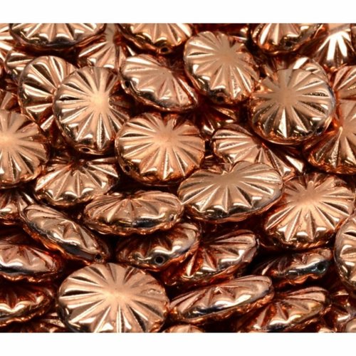 12pcs opaque cuivre bronze fleur plate oval sculpté boules de verre tchèque 12mm x 14mm sku-942107