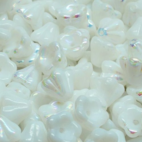 20pcs perles demi-fleurs ab blanches opaques de verre tchèques 6mm x 8mm sku-945537