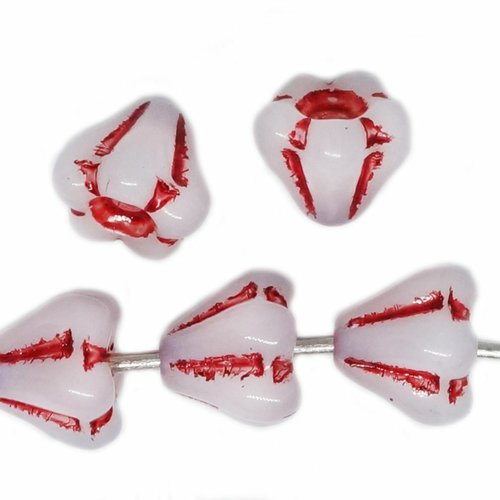 30 pièces blanc opale rouge patine cloche bébé petites casquettes bohème fleur perles tchèque verre  sku-614817