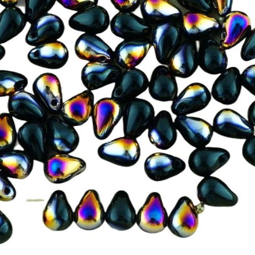 40pcs opaque jet noir métallique sliperit iris pourpre demi petite larme de verre tchèque perles 4 m sku-32916