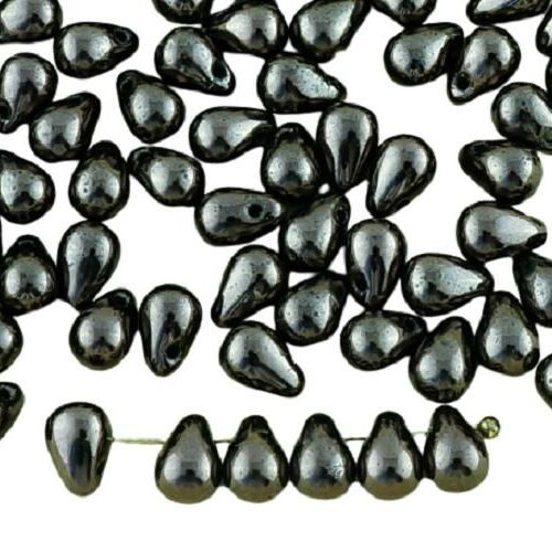 40pcs métallique opaque noir de jais cuivre bronze lustre petite larme verre tchèque perles 4 mm x 6 sku-32918