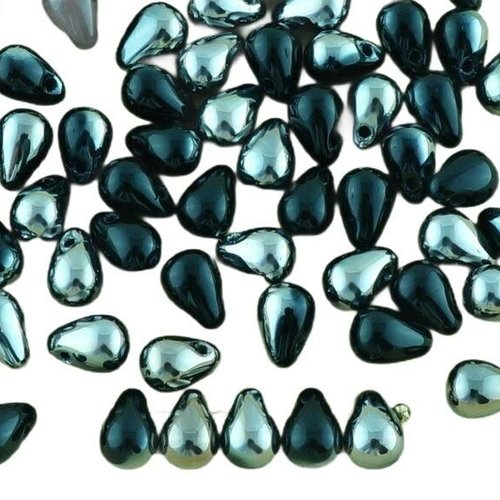 40pcs opaque jet noir metallic dark chrome argent de la moitié petite larme verre tchèque perles 4 m sku-32923