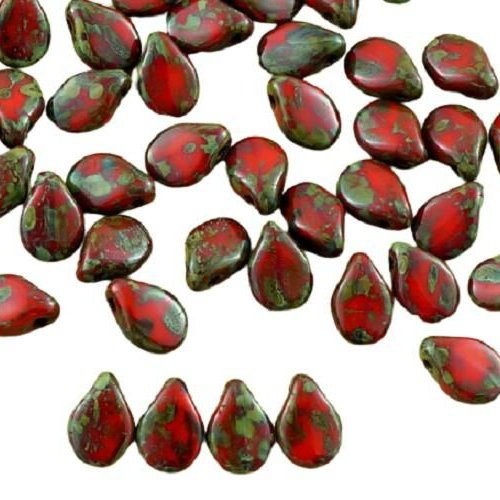 60pcs picasso rouge corail pip perles de verre tchèque preciosa fleur plate pétale fleur halloween 5 sku-30997