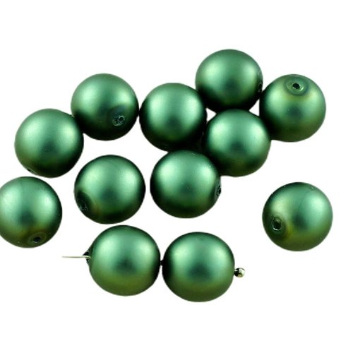 10pcs perles d'imitation mat vert olive en verre tchèque rondes 10mm sku-29109