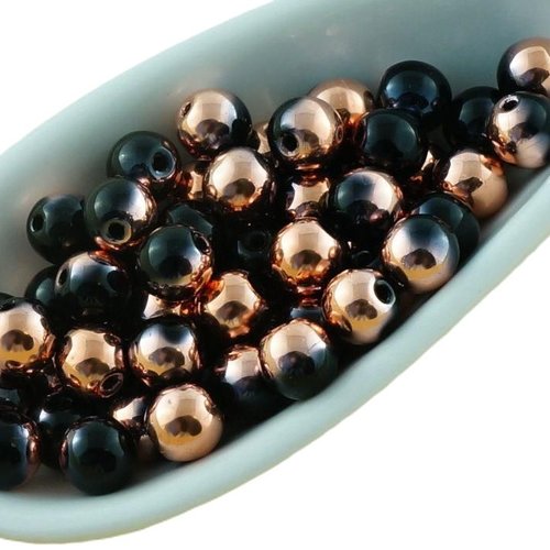 100pcs noir métallique capri d'or de cuivre demi-tour druk verre tchèque pressé perles petite entret sku-31190