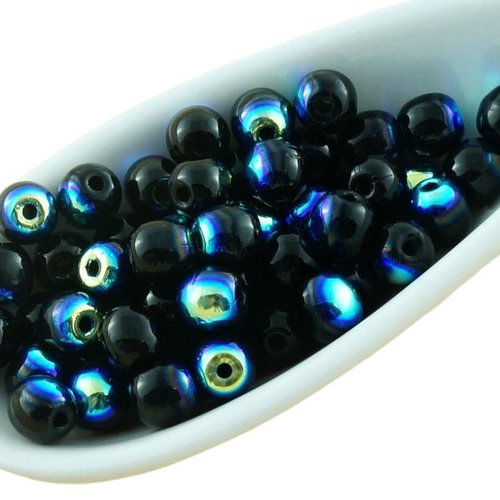 100pcs noir métallique ab demi tour druk verre tchèque pressé perles de petite entretoise 4mm sku-31191