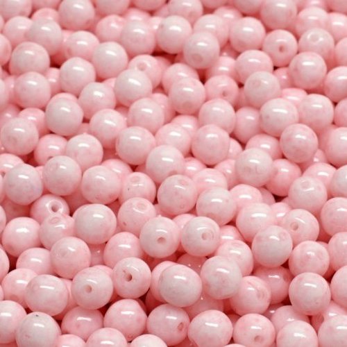100pcs large pink round pressé petit spacer round beads de verre 4mm sku-981047