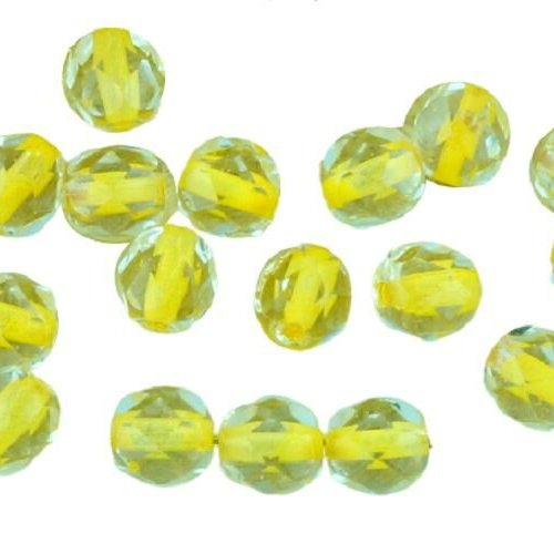 40pcs cristal citrine jaune citron doublée ronde à facettes feu poli entretoise de verre tchèque per sku-33238