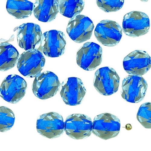 40pcs cristal bleu doublée ronde à facettes feu poli entretoise de verre tchèque perles 6mm sku-33242