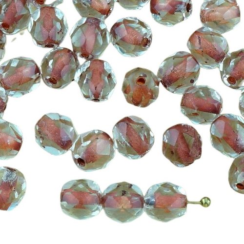 40pcs crystal brown doublée ronde à facettes feu poli entretoise de verre tchèque perles 6mm sku-33233