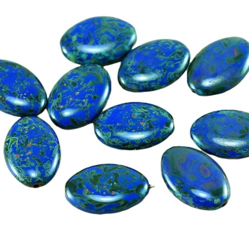 4pcs grand picasso bleu opaque verre tchèque plat ovale perles de 20mm x 14mm sku-27057