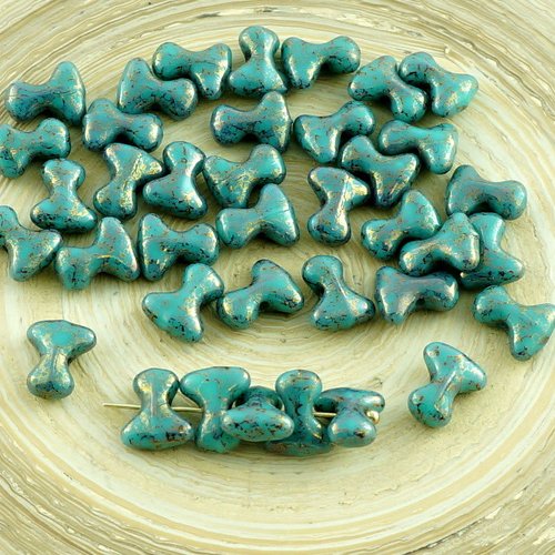 Nouvelle forme 40pcs tee perles de turquoise vert opaque bronze en terre cuite verre tchèque precios sku-30287